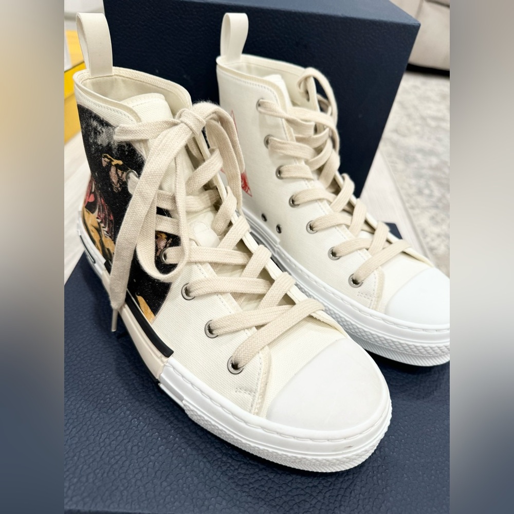 DIOR B23 White Canvas with AsteroDior Signature High Top Sneakers - Picture 14 of 16